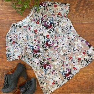 A New Day Sheer Floral Tee Top Shirt Colorful Graphic Floral Print Target Large